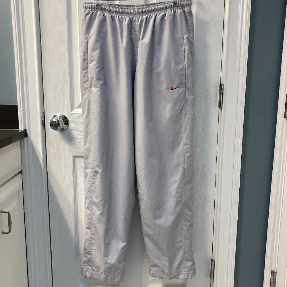 Vintage Nike Athletic Track Pants Silver Red Swoosh 114381 Y2K Size Medium